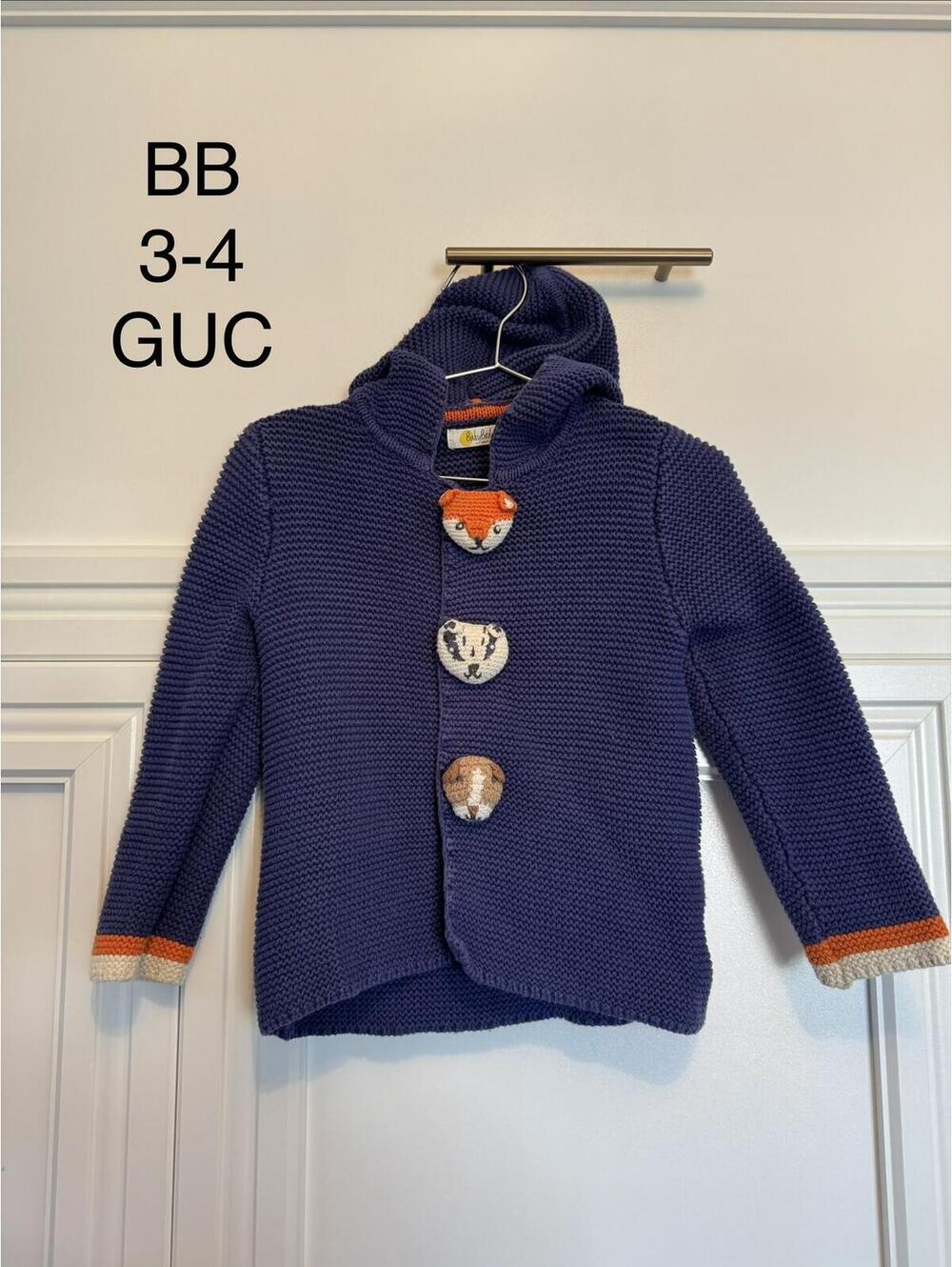 Baby Boden Kids Hooded Knit Cardigan Sweater 3-4 Years